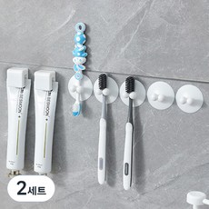 Musikine 懸浮吸盤牙刷架 5入 + 黏貼式牙膏架 2入 組, 2套, 白色