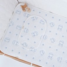아이레빗 유아용 아이스론 양면 땀패드 베개 고정끈 있음, 블루토끼, 1개