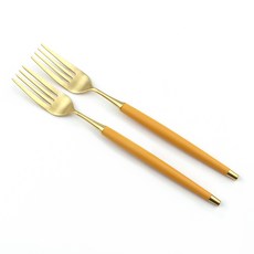 Bogen 韓國製造 Le Bien 金色餐具 餐叉, 2個, 芥末黃