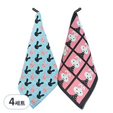 斯堪的納維亞風格純棉插畫純棉抹布2件套, 4組, 025兔子，隨機發貨