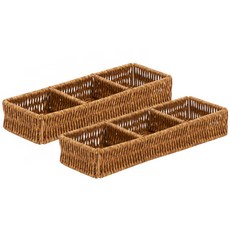 house recipe. PP仿藤編3格抽屜整理架, 2個, 棕色