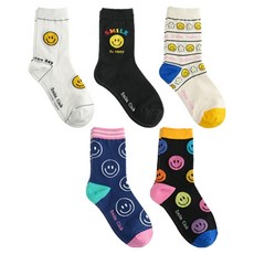 Sockpiens 女款 運動風 微笑時尚襪 5雙組