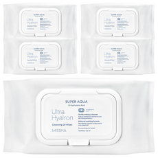 미샤 수퍼아쿠아 울트라 히알론 클렌징 오일 티슈 대용량, 70매입, 5개