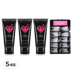 Go Go Blanc Nail Extension Polygel 45ml 套裝, Polygel 透明粉紅色 3p + 延長尖細高跟鞋 100p + 3 種組件, 5組