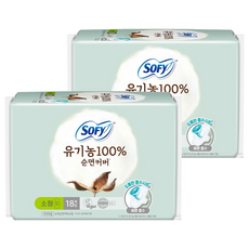 쏘피 유기농 100% 순면커버 생리대 날개형, 소형, 18개입, 2개