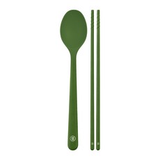 발룬피니 플래티넘 실리콘 수저 세트, 올리브그린, 1세트, 숟가락 + 젓가락