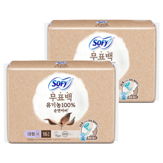 쏘피 무표백 순면커버 생리대 날개형, 대형, 16개입, 2개
