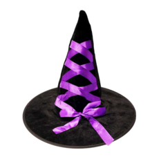 摩達客 魔法紫色緞帶植絨黑巫師帽 MX190702012, 黑色 + 紫色, 1個