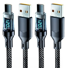 小麥購物 USB-TypeC數顯充電線 120W Y860, 黑色, 2條, 1m