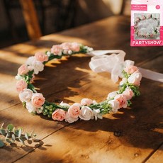 파티쇼 브라이덜샤워 파티 웨딩 꽃 화관, 화이트피치, 1개