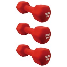 SC 優選 鑄鐵實心六角磨砂浸塑啞鈴 紅色磨砂面 4kg 3個