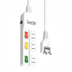 Tyson 太順電業 2孔3開3插防雷擊延長線插座 , 1.8m, TS-233AS, 1個, 白色