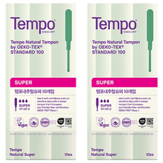 템포 내추럴 체내형 생리대, 슈퍼, 10개입, 2개