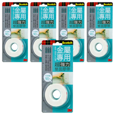 3M Scotch 超強力VHB雙面膠帶 金屬專用 V1201, 超強黏性 適用於戶外環境 材質強韌可承重 角落接縫處皆可服貼, 5個