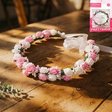 파티쇼 브라이덜샤워 파티 웨딩 꽃 화관, 화이트핑크, 1개