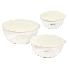 Glasslock Easy 米色攪拌碗3件組, 3個容器 + 3個蓋子, 1組