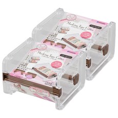 inomata 紙膠帶滾筒收納膠台 透明膠帶座 桌面收納必備, 透明 + 棕色, 2入