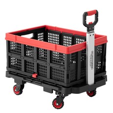 MAGNA CART 四輪折疊式收納籃手推車, 黑色 紅色, 1個