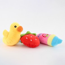 DOG-i 狗狗玩具 絨毛草莓 + 可愛鴨子 + 可愛奶瓶, 隨機出貨, 1套