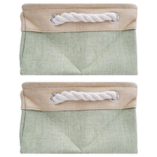 妃妃嚴選 加厚亞麻收納籃, 米色 + 綠色, 2個