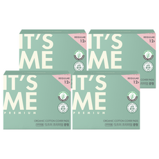 잇츠미 프리미엄 유기농 순면커버 생리대 날개형, 중형, 12개입, 4개