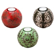 翻過來就變花瓶的碗型燭台 3件組, 綠色錦緞，紅葉，卡其卡其