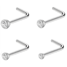 gelluna 醫療鋼基本款方晶鋯石鼻釘四入組 P-43