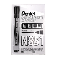 Pentel 飛龍文具 N851-A 圓頭油性筆, 1.5mm 筆記線幅, 1打入, 黑色, 1盒