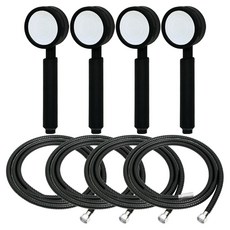 KOXINA 超大水壓啞黑花灑+金屬繩黑1.5m套裝, 黑色, 4組