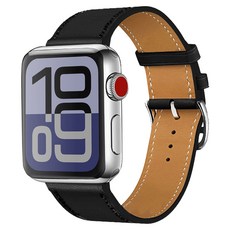 Womens9999 Apple Watch 相容 Single Tour 皮革錶帶, 黑色
