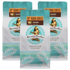 하와이안파라다이스커피 코나 헤이즐넛 향 홀빈 커피, 198g, 3개, 홀빈(분쇄안함)