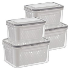 DailyPick 卡扣式密封瀝水保鮮盒 灰色 2入組, 2組, 850ml+1.75L