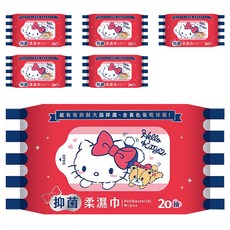 Hello Kitty 凱蒂貓 抑菌柔濕巾, 20張, 6包
