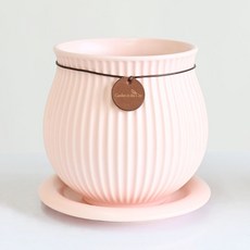 Garden in the City 現代條紋陶瓷花盆 + 托盤組, 粉紅色, 1組