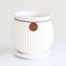 Garden in the City 現代條紋陶瓷花盆托盤組, 白色, 1組