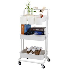 21C Trend 夏普手把推車 3層 + 迷你籃子 3入, 白色