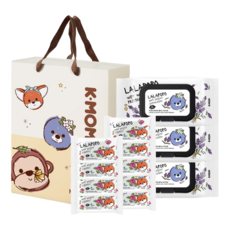 MOTHER-K K-MOM LALAPOPO 花萃濕紙巾禮盒 大馬士革玫瑰絲柔濕紙巾 20抽 9包 + 薰衣草奢厚濕紙巾 70抽 3包, 1組, 390張