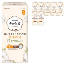 좋은느낌 유기농 순면커버 프리미엄 팬티라이너, 롱, 75개입, 8개