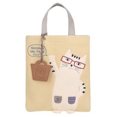 kUSUgURU JAPAN 日本眼鏡貓 NEKOZAWA貓澤系列 立體貓腿造型萬用收納雜誌包 附皮質造型掛飾, 淺黃