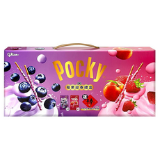 glico 格力高 Pocky百奇 莓果迎春禮盒, 草莓果粒蜜桃優格棒 3盒 + 藍莓果粒優格棒 3盒 + 春聯小貼紙, 1組