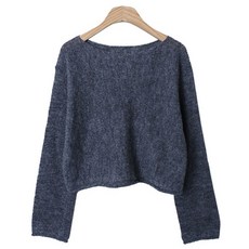 여성용 럽스 보닌 입술 보트넥 밑단말림 크롭 니트