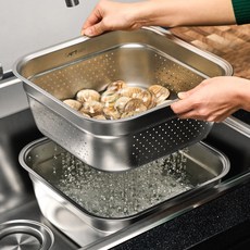 Kitchen-Art 不鏽鋼方形瀝水桶+洗碗桶 2款組, 銀色, 1組