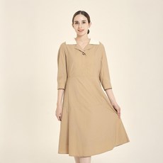 Olivia Hassler 女款單釦亮點長版連身裙 OHCFOP105, 米色