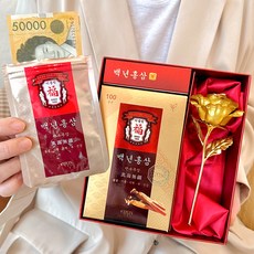 EPLYN 人造花反轉零用錢盒 紅參盒 + 零用錢夾鏈袋 10入 + 金色玫瑰 + 提袋, 混合色, 1個