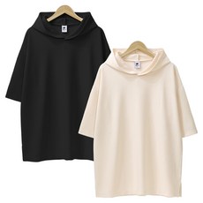 MCT 男女通用 壓紋五分連帽短袖T恤 2件組 H-130