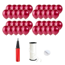 로켓풍선 30cm 200p + 손펌프 + 양면테이프 200p + 컬링리본 5mm x 90m, 펄 버건디, 1세트