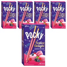 glico 格力高 Pocky 百奇法式莓果風味棒*5盒 莓果餅乾 下午茶點心 獨立包裝, 33g