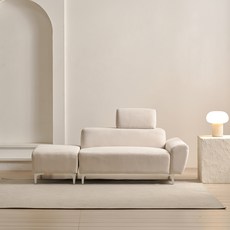 소르니아 마리드 아쿠아텍스 패브릭 2인용 소파 팔걸이 좌형 + 스툴 세트 방문설치, 아이보리