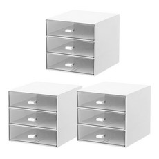 투명 서랍 사각 정리 수납장, 화이트, 3단