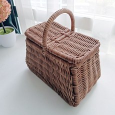 라탄샵 등나무 손잡이 라탄 피크닉바구니 토트백 J054H, 1개, 브라운